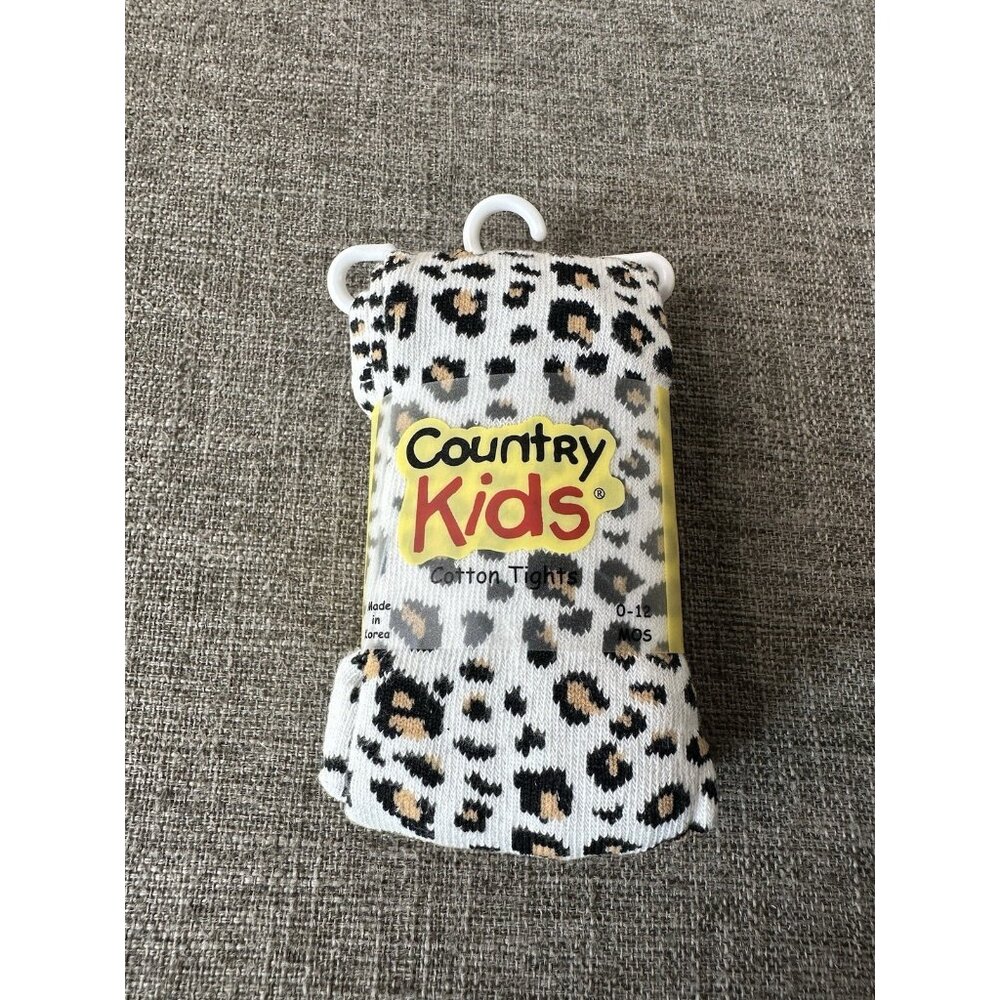 Country Kids Tights Baby Girls Size 0-12 Months Cotton Animal Print Snow Leopard
